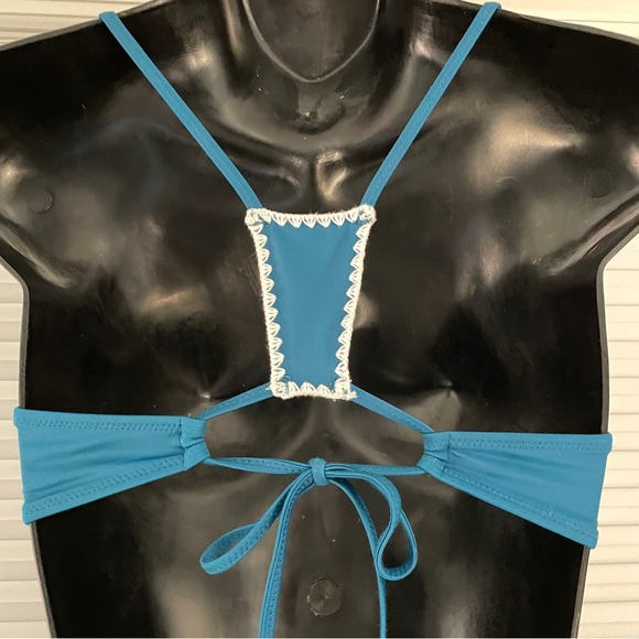 Shade & Shore Teal Crochet Trim Bikini 2-pc Swimsuit 34C Top & Small Bottom - Picture 6 of 10